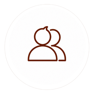 Ícone de atendimento para grupos e madrinhas com design elegante em fundo circular branco