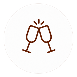 Ícone de celebração para eventos com taças brindando em fundo circular branco